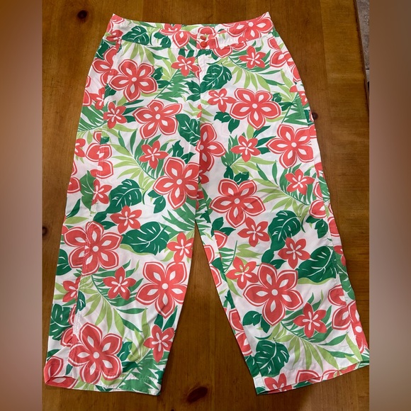 LL Bean Cropped Tropical Print Pants - Picture 1 of 6